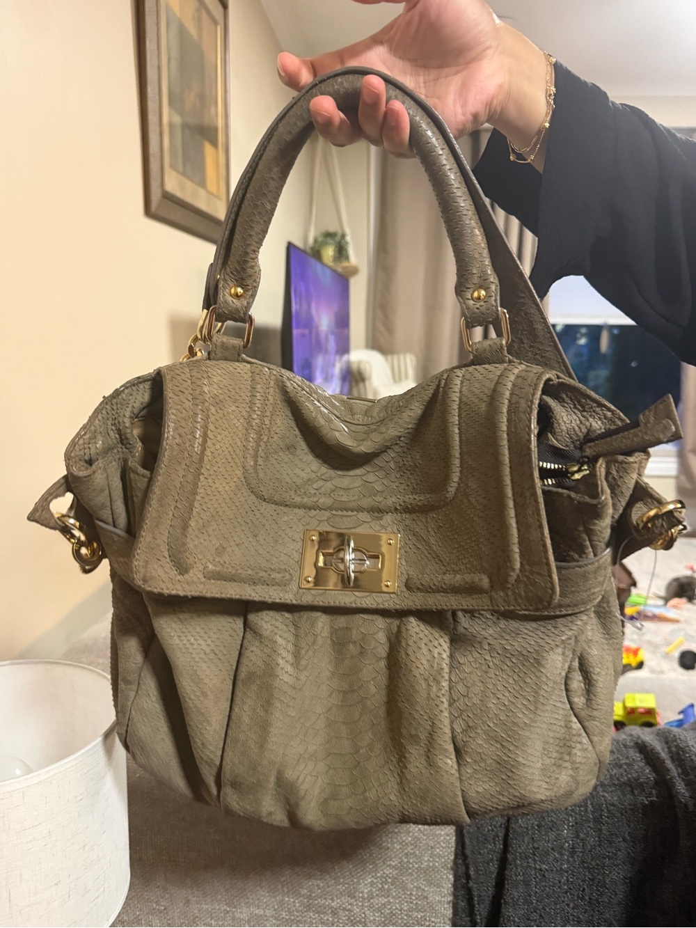 Taupe Satchel with Gold Turn-Lock